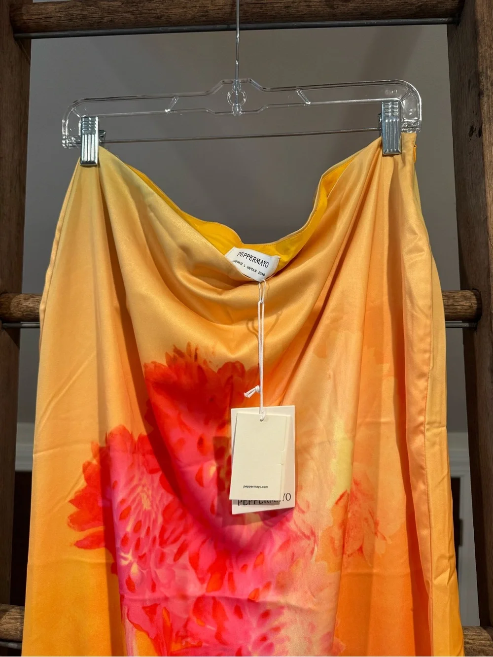 Peppermayo Yellow Orange Floral Maxi Skirt with Pink Print - Picture 4 of 6
